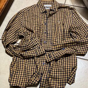 Brooks Brothers Navy and Mustard Checkered Shirt
